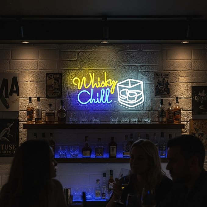Whisky Chill Neon Sign,Neon Signs for Wall Decor,Whisky Bar Sign,LED Neon Light for Wall Decor,Dimmable Whisky Light Up Signs for Home Bar,Party,Neon Bar Sign for Man Cave - Bloomnest