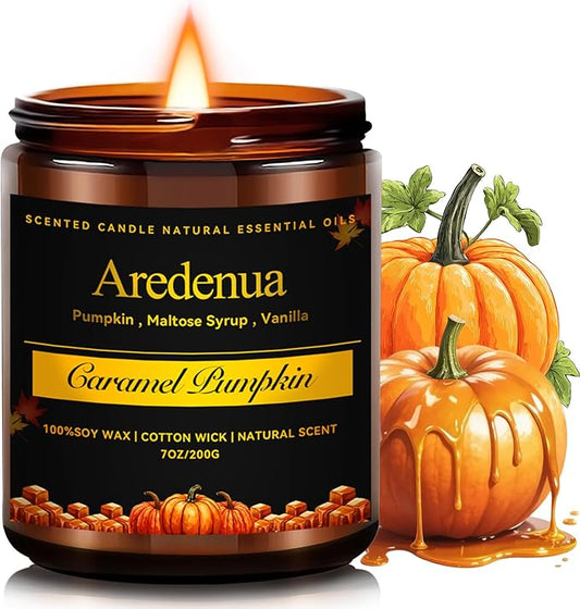 Fall Candles - Caramel Pumpkin Candle – Sweet Caramel & Spiced Pumpkin Scented Candle, Thanksgiving & Christmas Candles for Home, Cozy Winter Holiday Soy Candle Gift for Her & Him, 7oz - Bloomnest