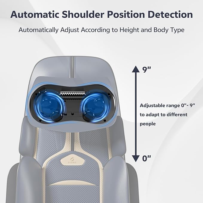 CLORIS Neck Back Massager with Heat, Automatic Adjustable Neckrest, 3D Shiatsu Compress & Rolling Massage Chair Pad for Full Body Relaxation, Home Office Chair Use, Gift for Family & Friends Blue&Gold - Bloomnest