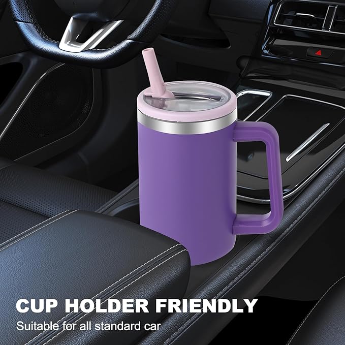 40 oz Tumbler with Handle and Flip Straw Lid, Vacuum Insulated Leak Proof Double Walled Stainless Steel Travel Mug Tumblers, Maintains Cold Ice and Heat for Hours(Dark Purple) - Bloomnest