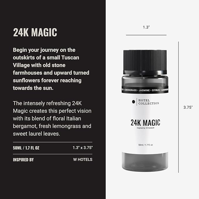 Hotel Collection Diffuser Oil - 24K Magic - Aromatherapy Essential Fragrance Oil - Citrus, Lemongrass, and Jasmine - 50mL 1.7 Fl oz - Bloomnest