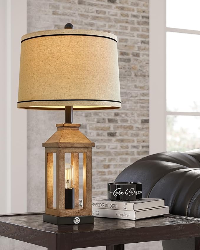 23.75" Farmhouse Dual USB Charging Ports 3-Way Dimmable Touch Control Table Lamp with Nightlight Vintage Modern Lamps for Living Room Bedroom - Bloomnest