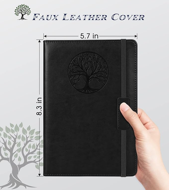 Lined Journal Notebook for Women Men,256 Pages A5 Hardcover Leather Journals for Writing,Travel,Business,Work & School,College Ruled Notebooks for Note Taking,Diary Notepad 5.7"×8.3"(Black) - Bloomnest
