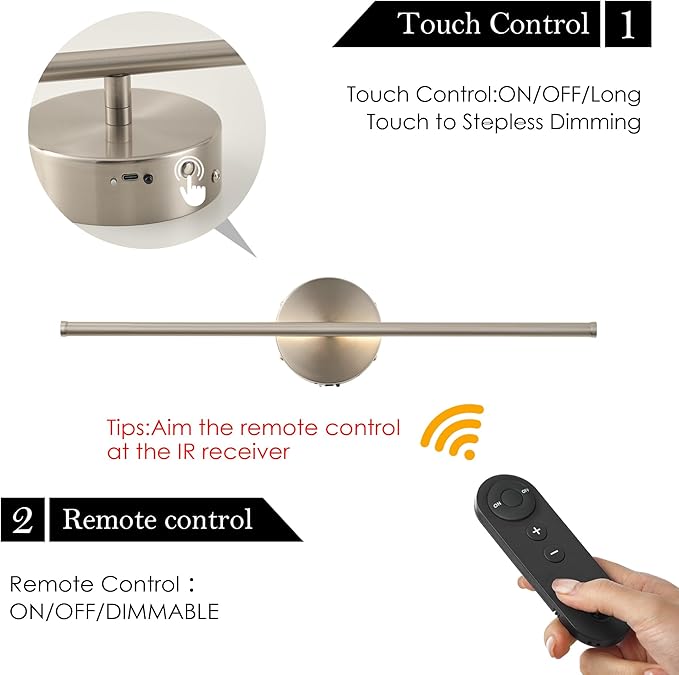 Battery Operated Wall Sconces with Remote Control, Dimmable Wall Sconces Set of Two, 350°Rotate, 3000K LED Nickel Wireless Wall Light for Living Room, Bedroom, Hallway, 20.4 Inch (2 Pack) - Bloomnest
