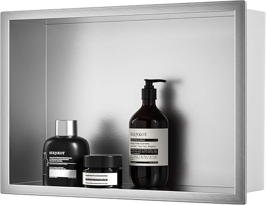 Stainless Steel Shower Niche 18" X 12" Brushed No Tile Needed Niche Shower Recessed Wall Horizontal Niches for Bathroom Storage Over Mount Installation - Bloomnest
