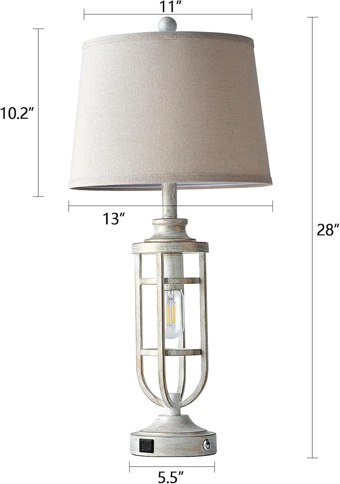 28" Table Lamps for Living Room Set of 2, Farmhouse Touch Lamps for Nightstand with USB A+C, Vintage Bedside Lamps for Bedroom End Tables, Bulbs Included - Bloomnest