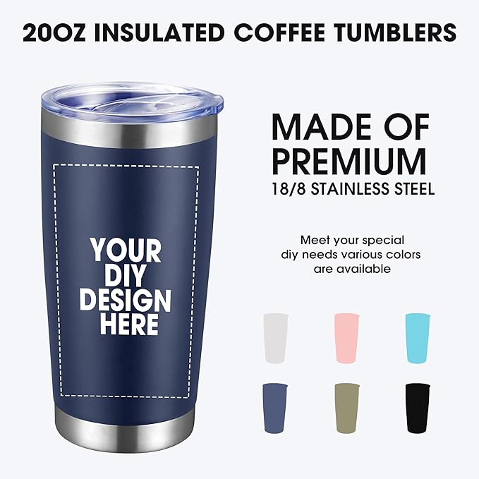 Personalized Custom Tumbler Print in USA 10 Pcs 20oz Stainless Steel Coffee Cup with Lid & Straw Double Wall Insulated Tumbler with Colorful Text Logo Photo - Bloomnest