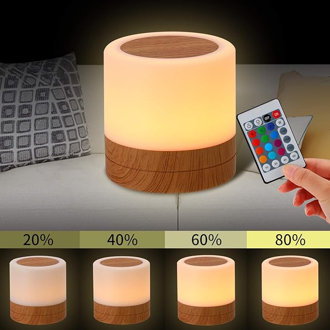Nursery Night Light for Kids, USB Rechargeable Small Desk Lamp,13 RGB Colors & 4 Brightness & 1 Remote, Touch Bedside Cordless Table Lamp, Portable Night Lamp for Bedroom Living Room (2 Pack Brown) - Bloomnest