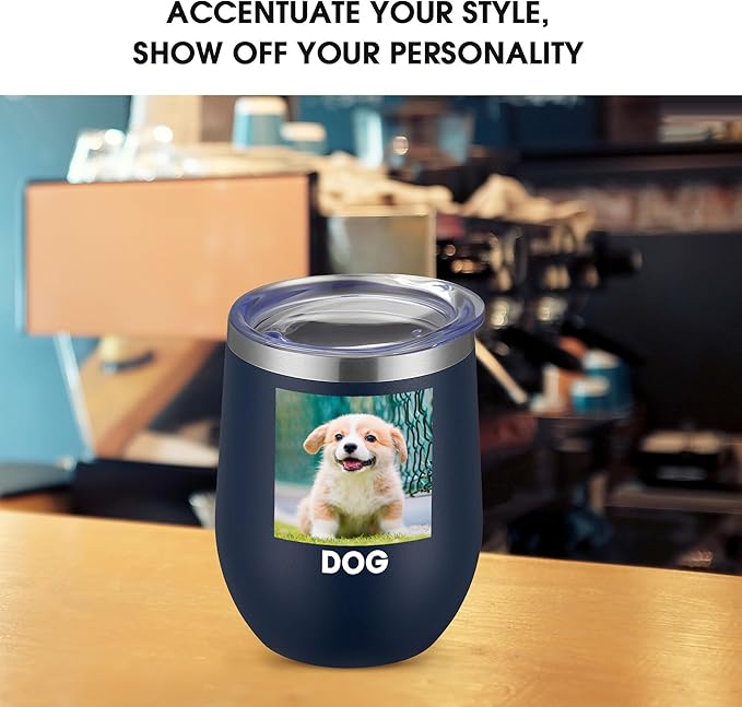 Personalized Custom Wine Tumbler Print in USA 12oz Stainless Steel Travel Coffee Cup with Lid & Straw Double Wall Insulated Mug with Colorful Text Logo Photo - Bloomnest