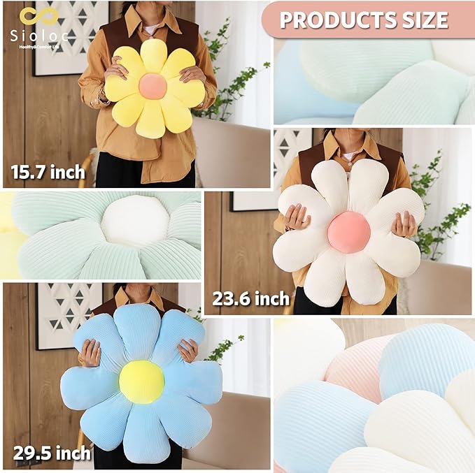 Sioloc Flower Shaped Throw Pillow - Butt Cushion & Seating Cushion, Cute Room Decor & Plush Pillow for Bedroom Sofa Chair (White, 29.5" ) - Bloomnest