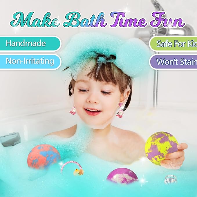 Bath Bombs for Girls Kids with Surprise Inside, 20 Pcs Fun Princess Fizzy Bath Bomb with Jewelry Toys, Mermaid Gifts for Daughter Granddaughter Niece, Girls Gift Set for Birthday Christmas - Bloomnest