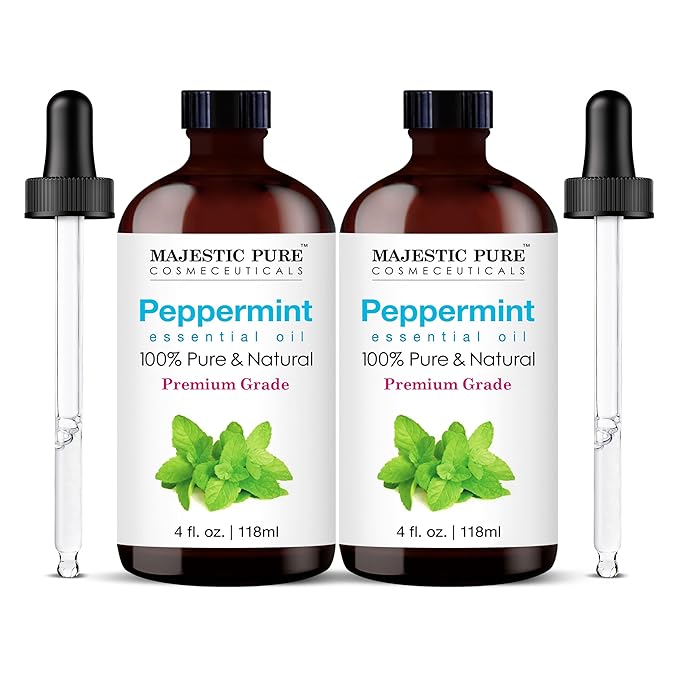 Majestic Pure Peppermint Essential Oil with Glass Dropper - 4 Fl Oz Pack of 2-100% Pure and Natural Peppermint Oil - Premium Grade Essential Oils for Diffuser, Aromatherapy, Soap and Candle Making - Bloomnest
