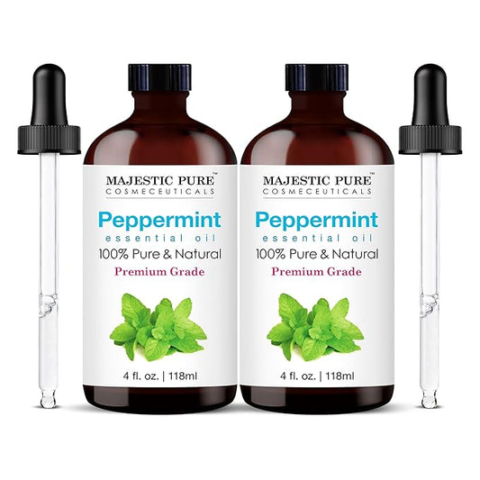 Majestic Pure Peppermint Essential Oil with Glass Dropper - 4 Fl Oz Pack of 2-100% Pure and Natural Peppermint Oil - Premium Grade Essential Oils for Diffuser, Aromatherapy, Soap and Candle Making - Bloomnest