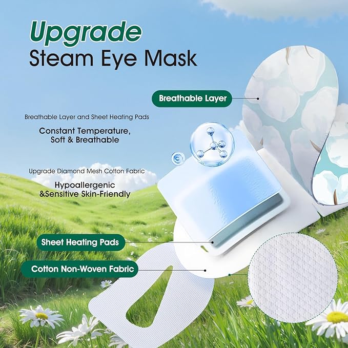 AROIC 60 Pack Steam Eye Masks Disposable for Dry Eyes, Heated Eye Mask Warm Compress for Eyes, Relaxation Gifts, Travel Essentials - Lavender, Unscented, Chamomile, Rose - Bloomnest