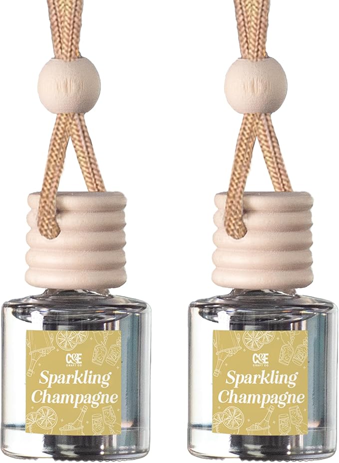 C&E Craft Co Hanging Car Air Freshener Diffuser 2 Pack, Long Lasting Fragrance Oil Car Freshener, Glass Bottle Auto Air Freshener, Made in USA (Sparkling Champagne) - Bloomnest