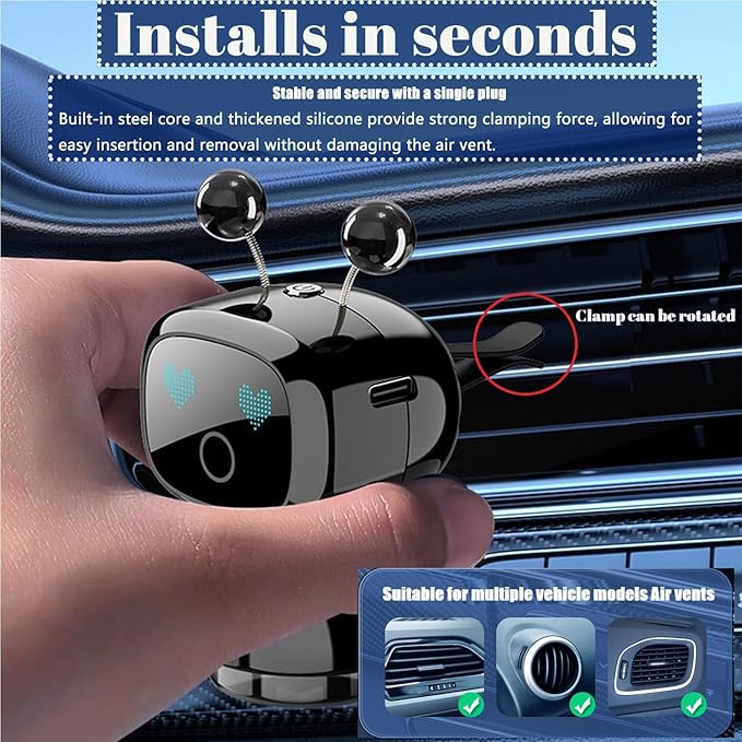 Robot Intelligent Aromatherapy Machine, Smart Cute Robot Car Air Freshener - Fine Spray/Fillable/Four-Gear Adjustment/Vibration Sensing/On-Off/Large Capacity Long-Lasting Fragrance/V3 (Blue, Ocean) - Bloomnest