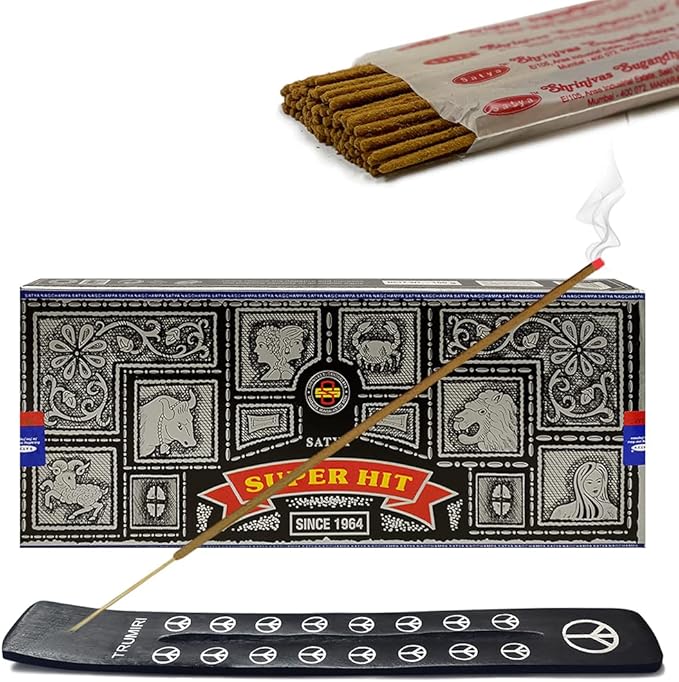 TRUMIRI Incense Stick Holder Bundle with Satya Super Hit 100g Incense Sticks - Pack of 1 (Approx 100 Sticks) - Bloomnest