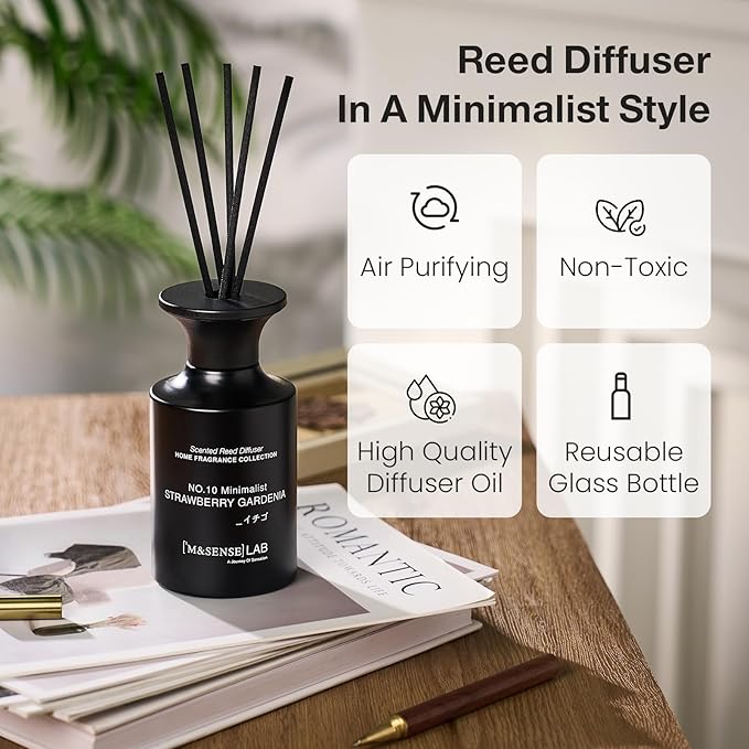 M&SENSE Reed Diffuser Set, 10.14 oz Non Toxic Reed Diffuser Strawberry Gardenia Scented Home Fragrance Aromatherapy Diffuser for Bedroom Bathroom Office Home Decor Housewarming Gift