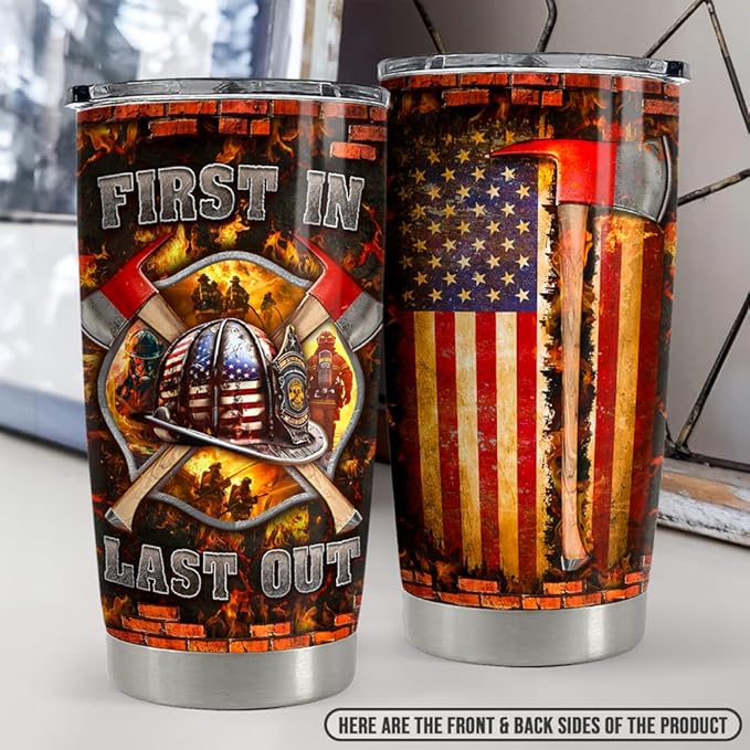 Firefighter Tumbler 20oz Stainless Steel Insulated Travel Mug Cup for Men Firefighters Gifts for Birthday Christmas Fathers Day - Bloomnest