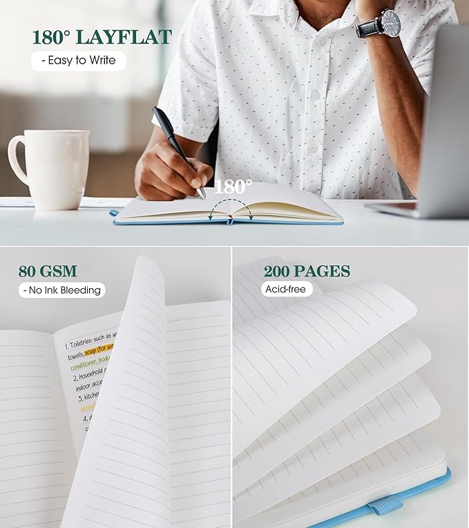 Lined Journal Notebook for Men Women, A5 Leather Journals for Writing, Blue 200 Pages College Ruled Journal Notebook, Travel Daily Journal Notebook for Work School, Note Taking 5.75'' X 8.38'' - Bloomnest