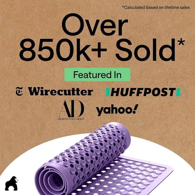 GORILLA GRIP Patented Bath Tub Shower Mat, Machine Washable Bathtub Floor Liner Mats, Suction Cups and Drain Holes to Keep Tubs Clean, Soft on Feet, Bathroom Essentials, 35x16 Inch, Purple Opaque - Bloomnest