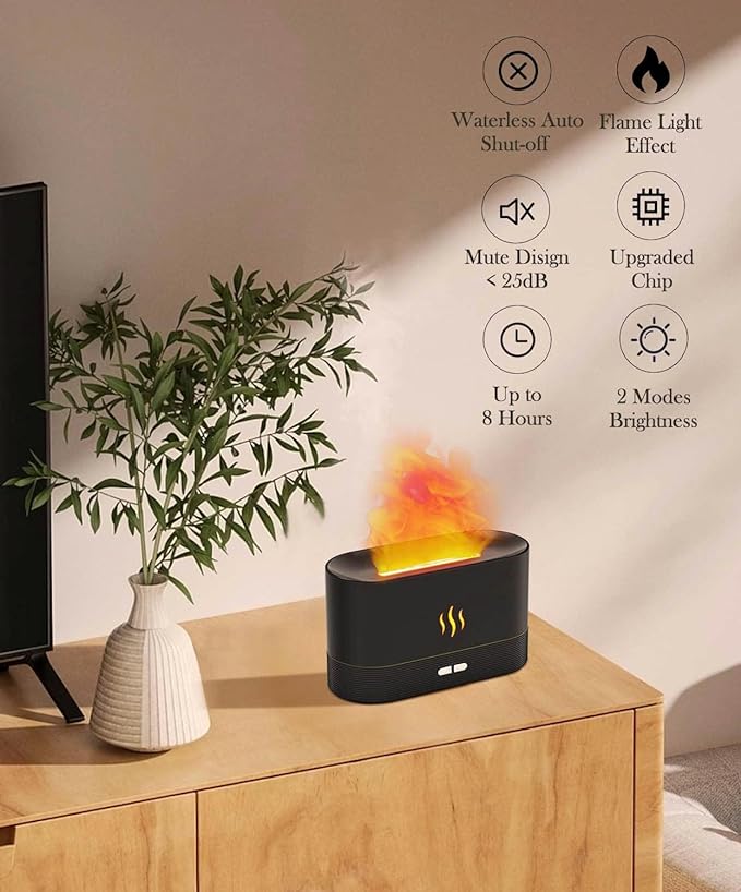 Essential Oil Diffuser Humidifer with Flame Light Effect, 180ml Air Diffuser for Essential Oils, Humidifiers for Bedroom with 2 Brightness, Auto-Off Function(White) - Bloomnest