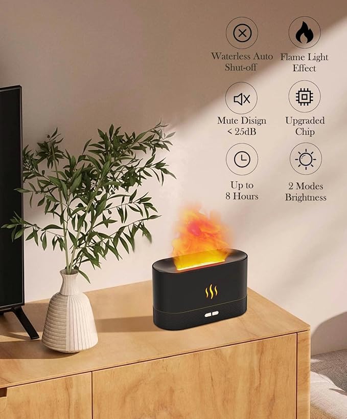 Flame Air Diffuser Humidifier,Upgraded Scent Diffuser for Essential Oils,Ultrasonic Aromatherapy,Fire Mist Humidi with 2 Brightness,Auto-Off Function for Room Home Office(Black) - Bloomnest
