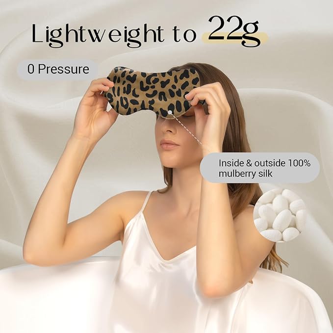 ZIMASILK Adjustable 100% 22 Momme Mulberry Silk Sleep Mask for Sleeping, Filled with Premium Mulberry Silk, Softest & Breathable Eye Sleeping Mask (Leopard-Black Golden) - Bloomnest