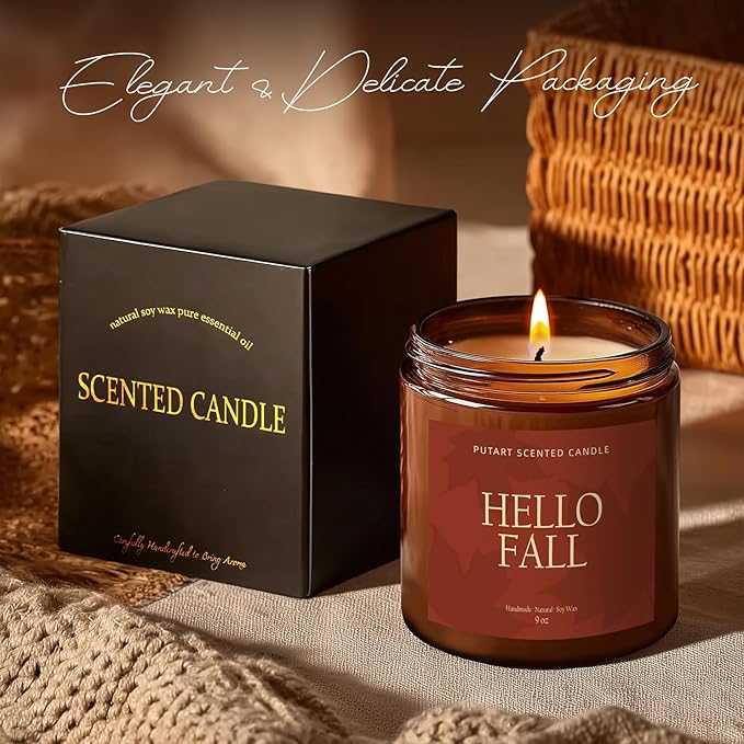 Pumpkin Spice Fall Candles for Home Scented, Natural Soy Wax Aromatherapy Non Toxic Pumpkin Candle with Long Lasting Burn, Halloween Autumn Candle Gifts for House Fragrance Decoration (9oz) - Bloomnest