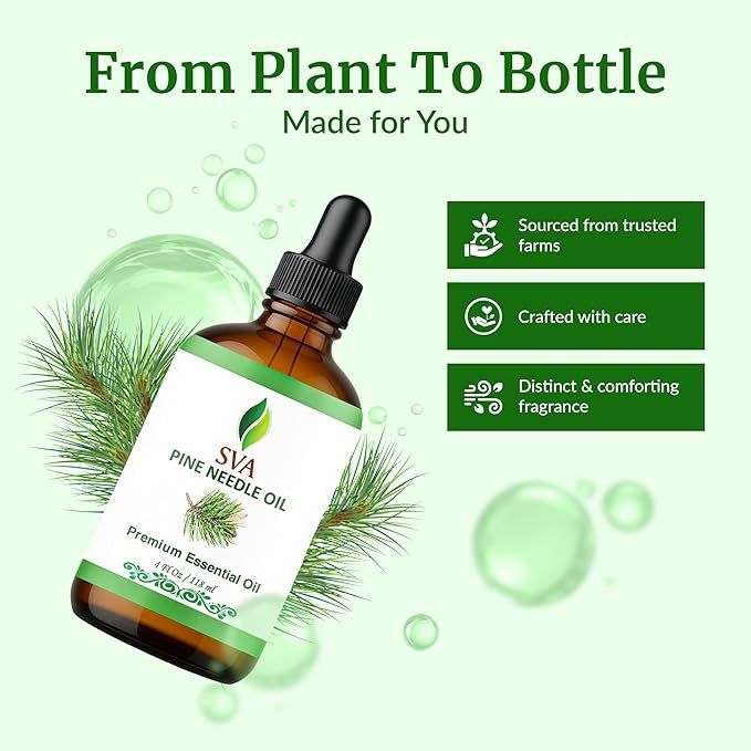 SVA Pine Needle Essential Oil – 4 Fl Oz – 100% Natural Pine Needle Oil - for Diffuser, Hair Care, Face, Skin Care, Aromatherapy, Scalp and Body Massage, Soap and Candle Making – with Dropper - Bloomnest
