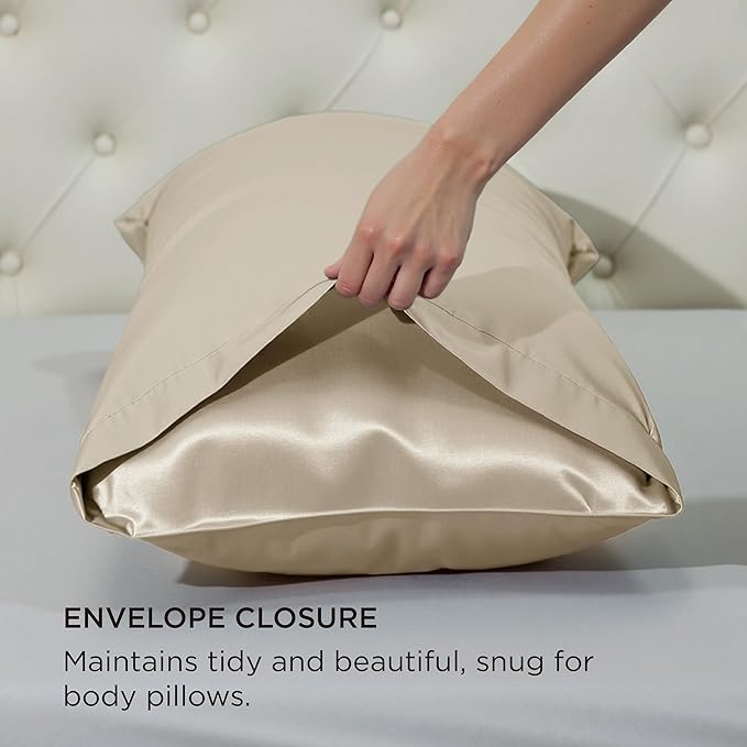 Bedsure Body Pillow Cover 20x54 Inches - Khaki Satin Similar to Silk Pillowcase for Hair and Skin, Cooling and Silky Long Body Pillow Pillowcase with Envelope Closure, Gifts for Women Men - Bloomnest