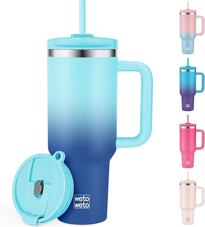 40oz Tumbler with Handle | Insulated Stainless Steel Travel Mug | 34Hrs Cold & 10Hrs Hot Retention | 100% Leakproof Lid & Straw | Dishwasher Safe + Car Cup Holder Fit (Light Dark Blue Gradient) - Bloomnest