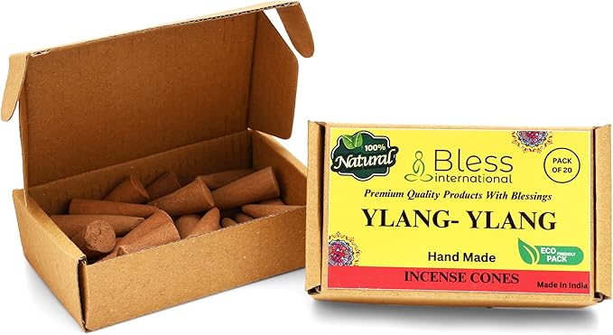 Bless International YLANG-YLANG 100%-Natural-Incense-Cones Handmade-Hand-Dipped Organic-Chemicals-Free for-Purification-Relaxation-Positivity-Yoga-Meditation The-Best-scents (20 Count) BlessInternational