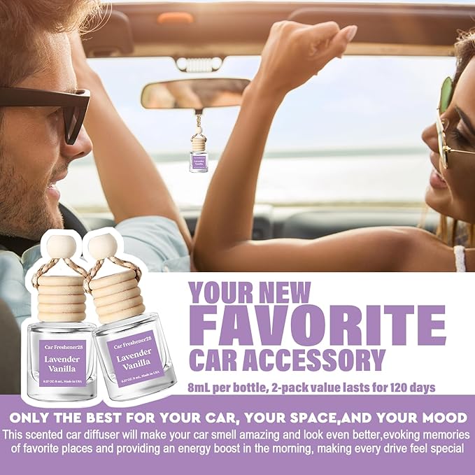 C Classy Car Air Freshener Hanging 2 Pack, Lavender Vanilla Essential Oil Diffuser for C ar, Cute Air Freshener, Long-Lasting Fragrance, C ar Air Fresheners for Women & Men Gift, Made in USA - Bloomnest