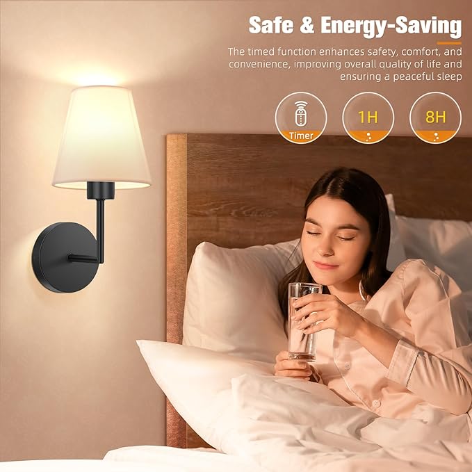 NIORSUN 13.8 inch Battery Operated Wall Sconce Set of 2,Black Rechargeable Wall Lights with 5200mAh Dimmable Detachable Bulbs and Remote,9 Colors Wireless Sconces for Bedroom Living Room Hallway - Bloomnest