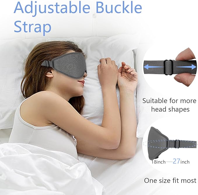 Sleep Mask 3D Eye Mask for Sleeping 100% Light Blocking Eye Covers with Adjustable Strap Night Blindfold for Women Memory Foam Gray - Bloomnest