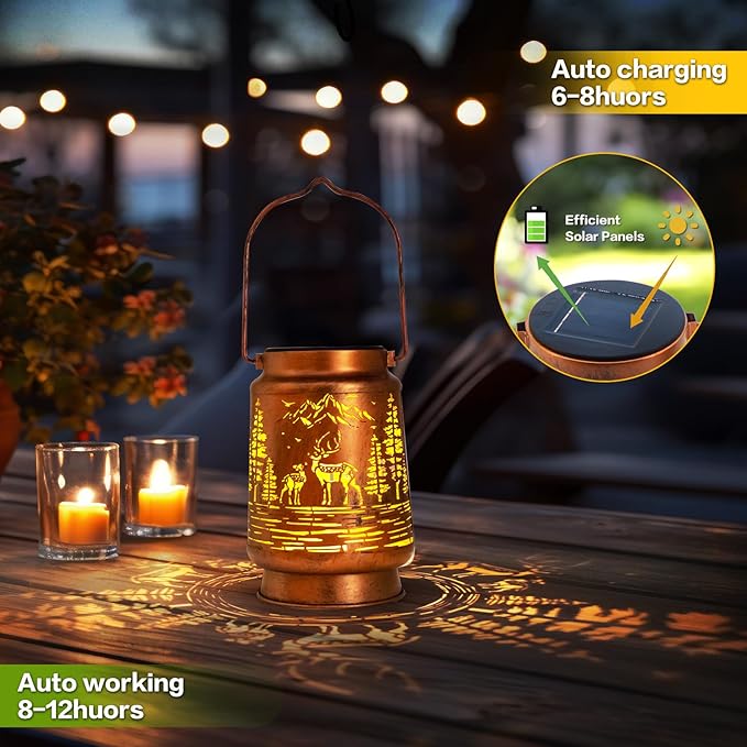 Solar Lanterns Outdoor Garden Decor, Gifts for Women, Mom, Grandma, Birthday, Thanksgiving, Decorative Waterproof Hanging Metal LED Light for Yard, Patio, Lawn, Landscape, Backyard (Deer) - Bloomnest