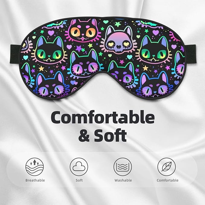 Sleep Eye Mask Cute Bright Neon Cat Sleep Mask for Women Men Comfortable Eye Mask with Adjustable Strap Soft Eye Cover Blindfold for Travel Yoga Nap Shift Work - Bloomnest