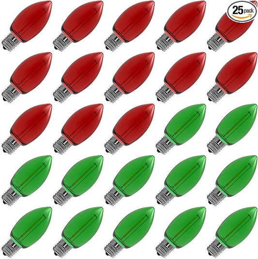 Meconard C9 Led Replacement Christmas Light Bulbs, C9 Shatterproof Led Bulbs for Christmas Indoor Outdoor String Lights, Mini Bulb Intermediate E17 Base Decor Red Light Bulbs Green Light Bulb, 25 Pack - Bloomnest