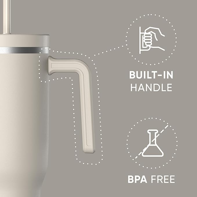 Hydrapeak Voyager 40 Oz Stainless Steel Tumbler with Handle, Insulated Water Bottle With Straw & Lid, Cupholder Friendly Reusable Travel Mug (Stone) - Bloomnest