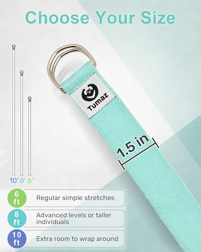 Tumaz Yoga Strap/Stretch Bands [15+ Colors, 6/8/10 Feet Options] with Extra Safe Adjustable D-Ring Buckle, Durable and Comfy Delicate Texture - Best for Daily Stretching, Physical Therapy, Fitness - Bloomnest