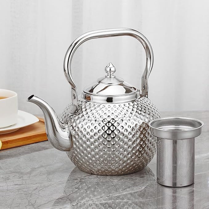 SANQIAHOME 2000ml teapot with Infuser stainless steel Water Boilers lifting handle Tea Maker Water Kettle for Induction/Gas silver - Bloomnest