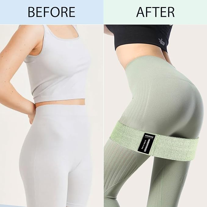 9 PCS Fabric Resistance Bands Set for Working Out, Non-Slip Exercise Booty Bands for Women & Men Leg and Glutes with Hair Ties and Tape Measure - for Home Gym Workout, Yoga, Pilates - Bloomnest