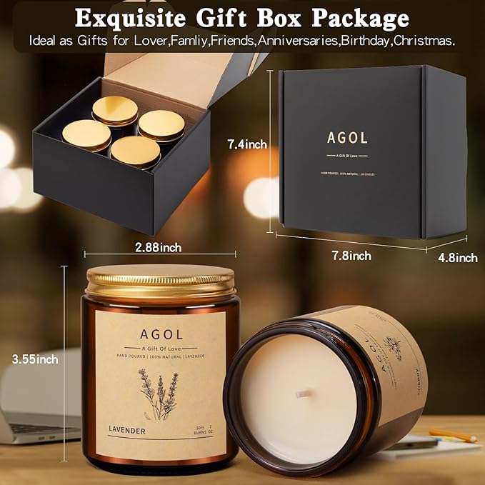 4 Pack Scented Candles for Home, 36 Oz 200 Hours Burn, Luxury Amber Jar Natural Soy Candles, Aromatherapy Candles Set, Candles Gift for Women Men Birthday Thanksgiving Christmas, Spa, Sleep,Yoga,Read - Bloomnest