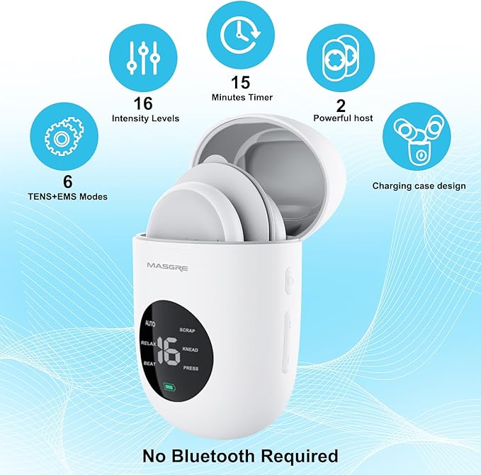 TENS Unit - Wireless Muscle Stimulator for Pain Relief, Dual Channel 16 Intensity Tens EMS Machine, LED-Display Rechargeable Cordless Portable Massager for Feet, Leg, Shoulder, Lower Back, Neck MASGRE