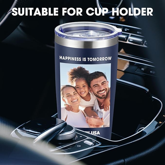 Personalized Custom Tumbler Print in USA 20oz Stainless Steel Coffee Cup with Lid & Straw Double Wall Insulated Tumbler with Colorful Text Logo Photo - Bloomnest