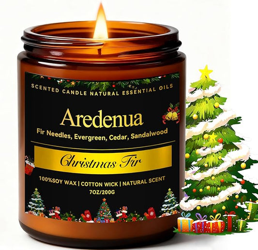 Christmas Candles - Christmas Fir Candle | 7 oz Soy Candles with Fresh Evergreen & Pine Tree Scent | Winter Holiday Scented Candle, Xmas Gift for Men & Women - Bloomnest