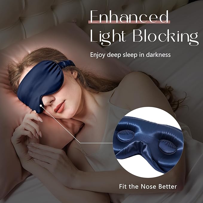 ZIMASILK Adjustable 22 Momme 100% Mulberry Silk Sleep Mask, Upgraded 3D Contoured Cup Eye Mask for Sleeping, Super Soft & Breathable Blindfold, Blackout for Deep Sleeping (Navy Blue) - Bloomnest