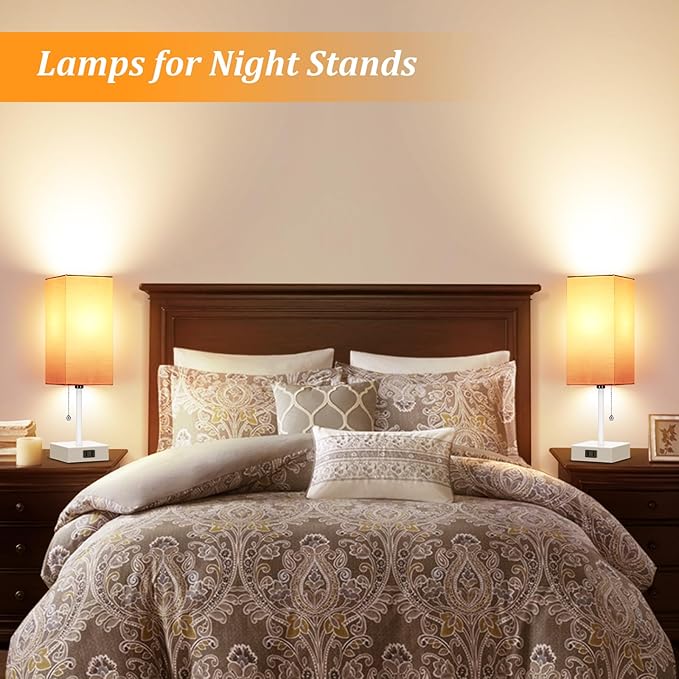 15'' Table Lamp for Bedroom set of 2,3-Color Bedside Lamps with Pull Chain Table Lamps for Night stands ,Small Night Light Lamps with 2 Bulbs Lamps for Living Room Kids Room Office Decor（Pink+White） - Bloomnest