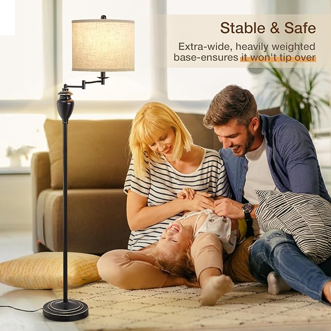 Floor Lamp for Living Room, 3 Color Temperature 350° Adjustable Swing Arm Floor Lamp Vintage Standing Lamp Traditional Farmhouse Tall Floor Lamps for Bedroom Office Home Nursery Study Room Hotel - Bloomnest